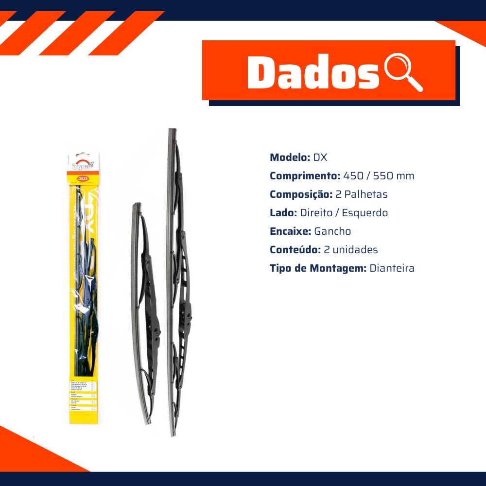 Par de Palhetas do Limpador do Parabrisa - Dyna - DX23