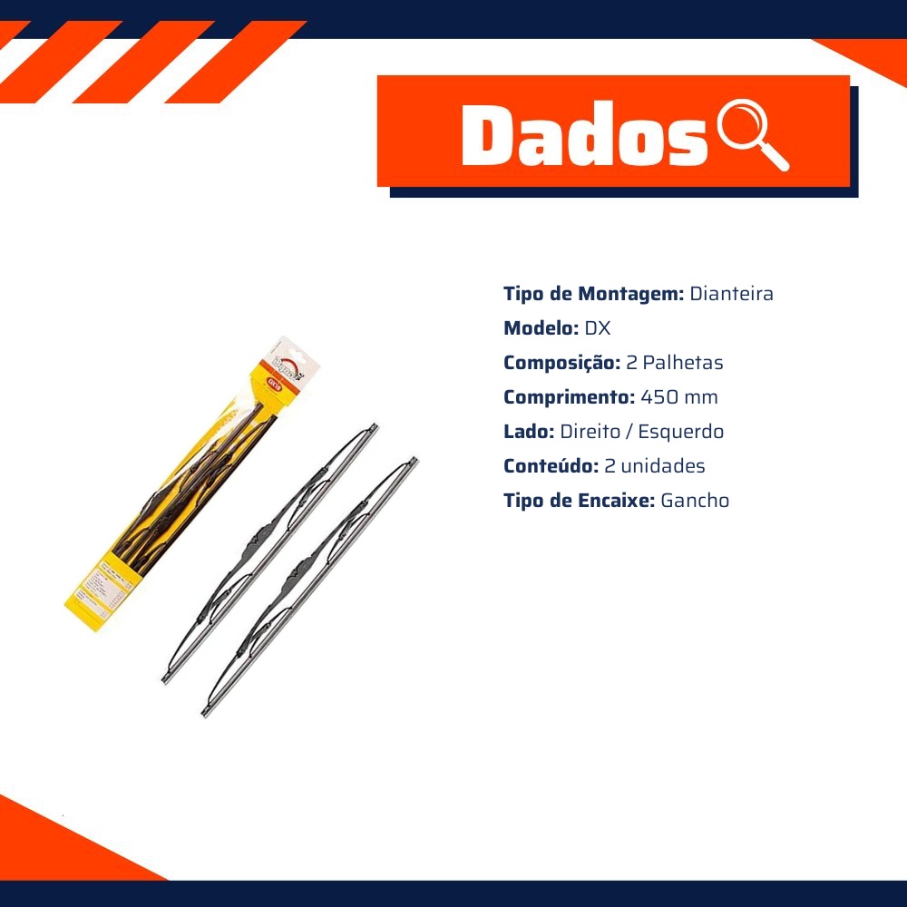 Par de Palhetas do Limpador do Parabrisa - Dyna - DX18