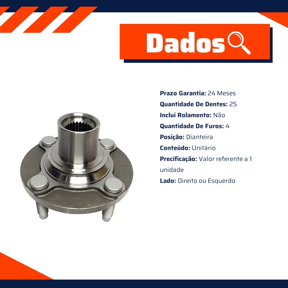 Cubo de Roda Dianteiro Direito ou Esquerdo 4 Furos 25 Dentes sem Rolamento - Cofap - CRC04024
