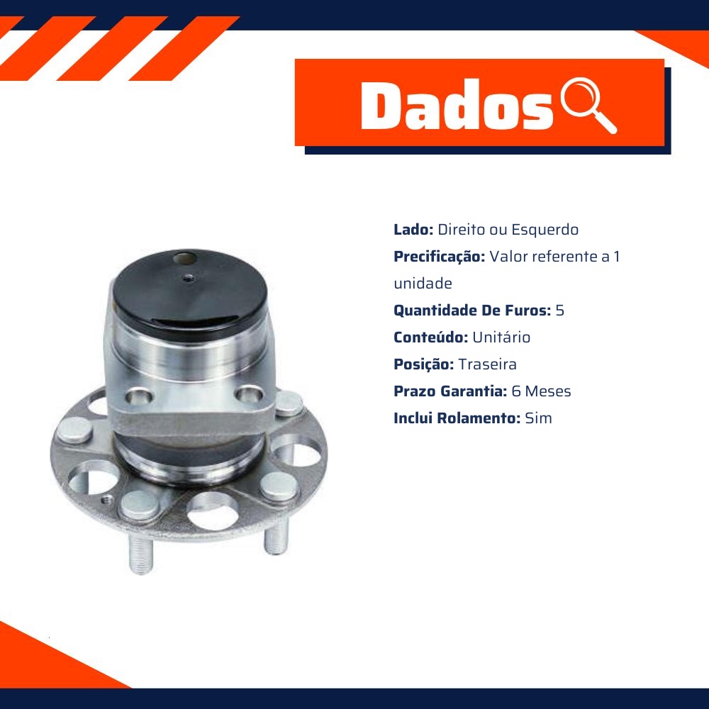 Cubo de Roda Traseiro Direito ou Esquerdo 5 Furos com Rolamento para Honda HR-V - Cofap - CRC10013
