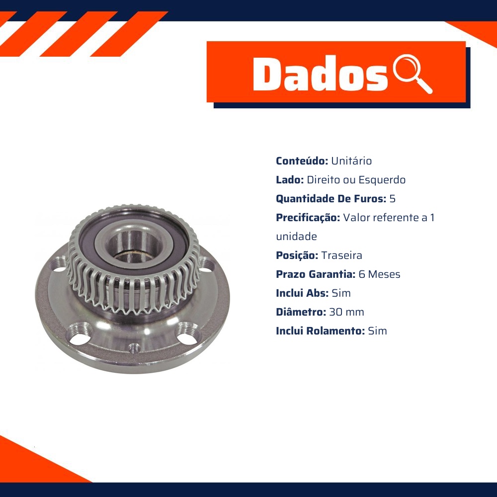 Cubo de Roda Traseiro Direito ou Esquerdo 5 Furos com Rolamento e ABS - Cofap - CRC01005
