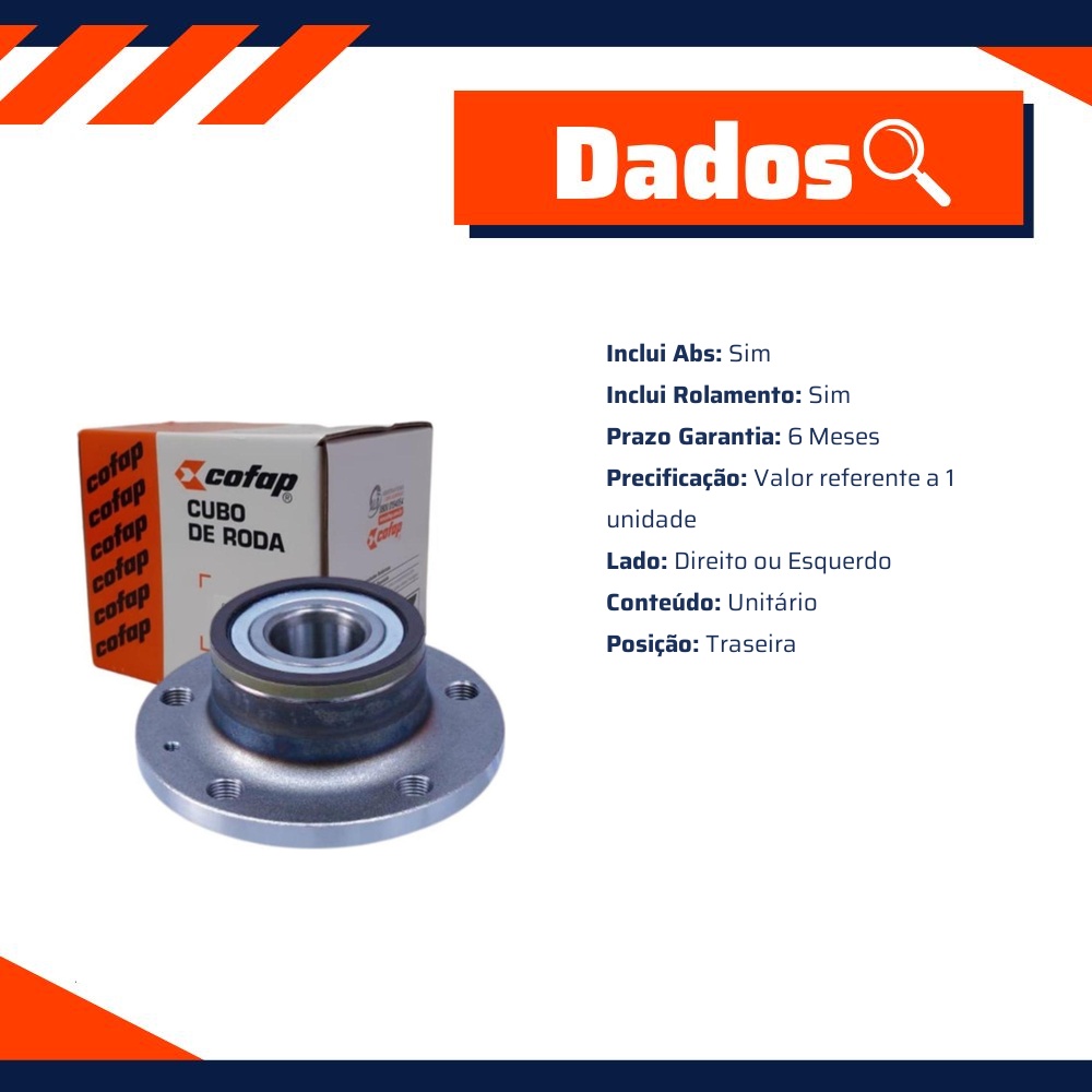 Cubo de Roda Traseiro Direito ou Esquerdo com Rolamento e ABS - Cofap - CRC01015