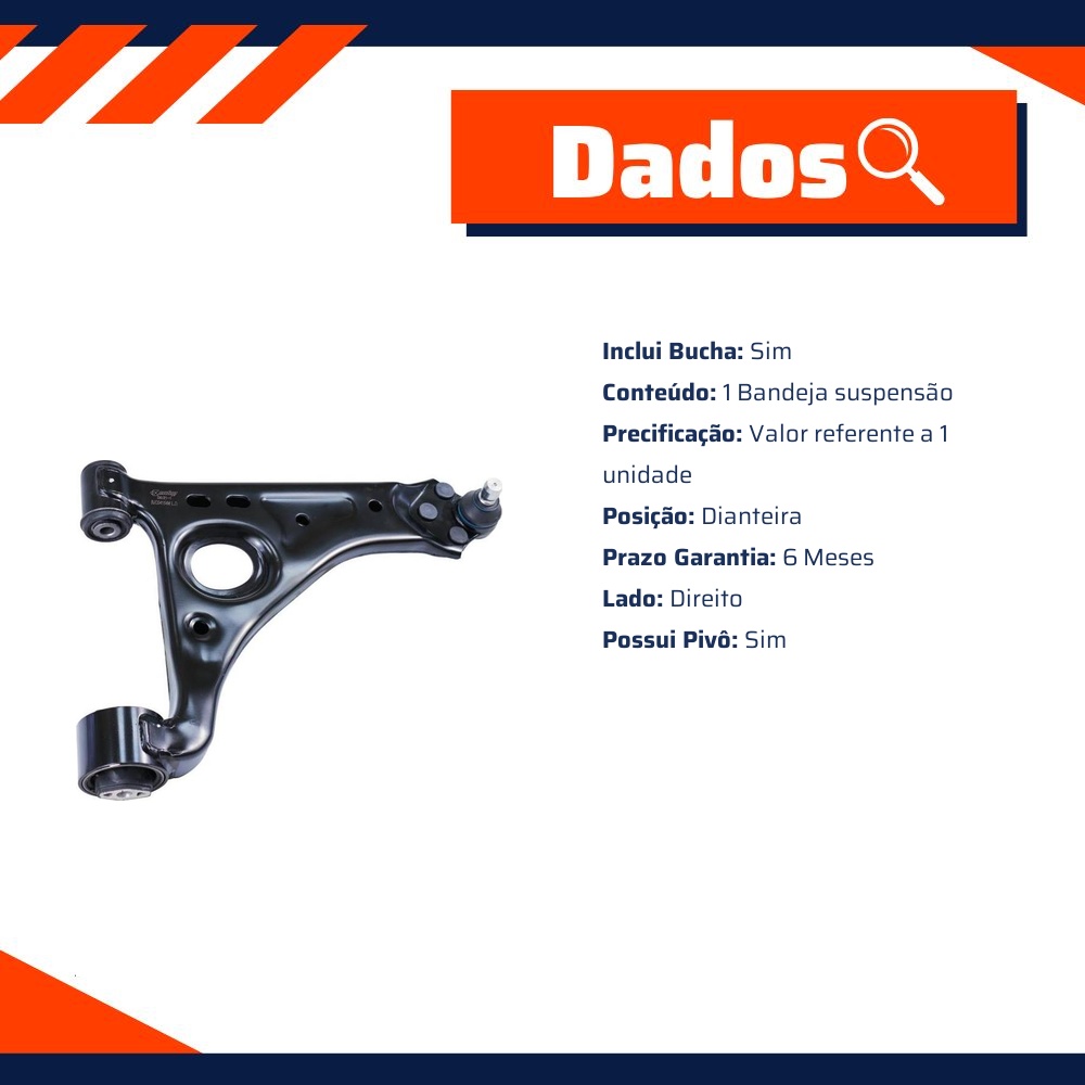 Bandeja Suspensão Dianteira Direita com Pivô com Bucha para Chevrolet Tracker - Cofap - BJC04154M