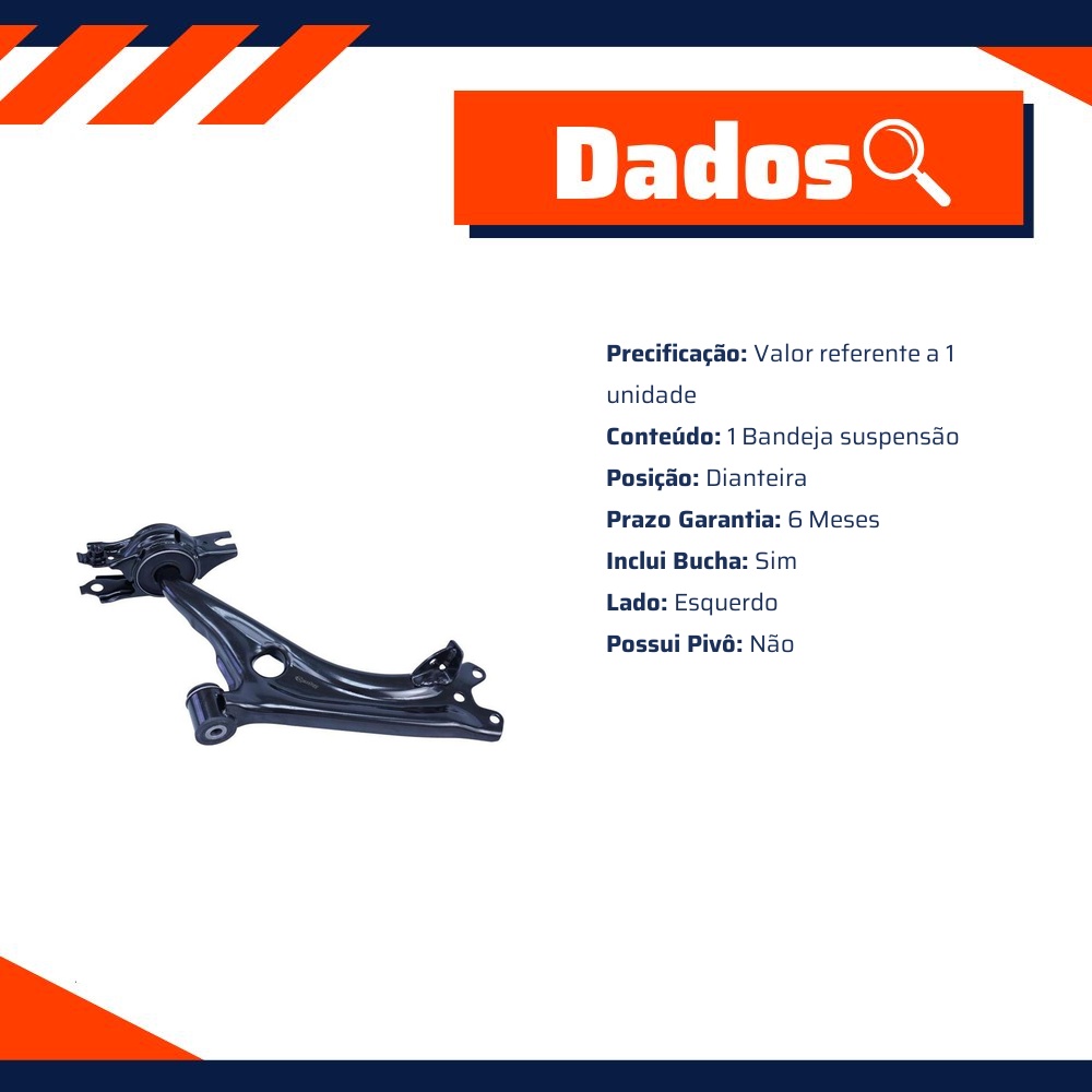 Bandeja Suspensão Dianteira Esquerda com Bucha para Honda Civic - Cofap - BJC10023M