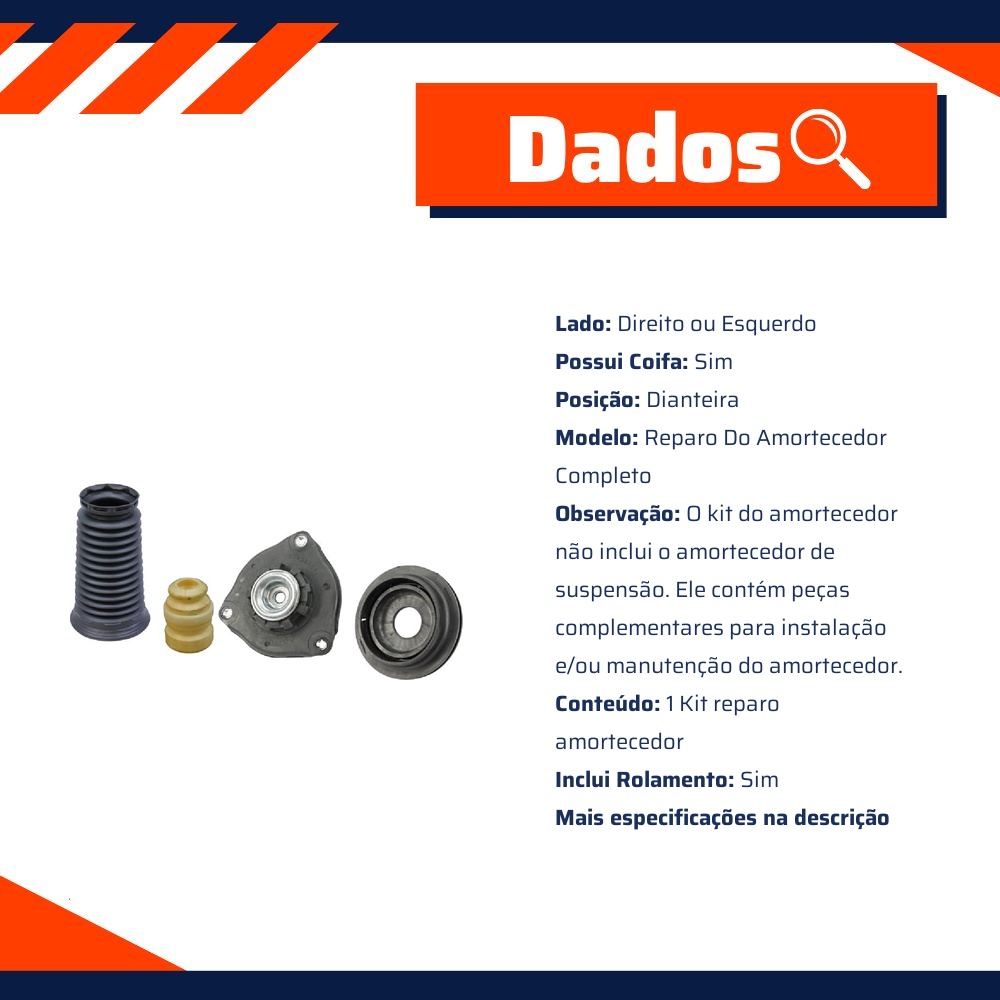 Kit Reparo Amortecedor Dianteiro com Rolamento com Batente com Coifa com Coxim para Fiat Toro - Cofap - TKC03130