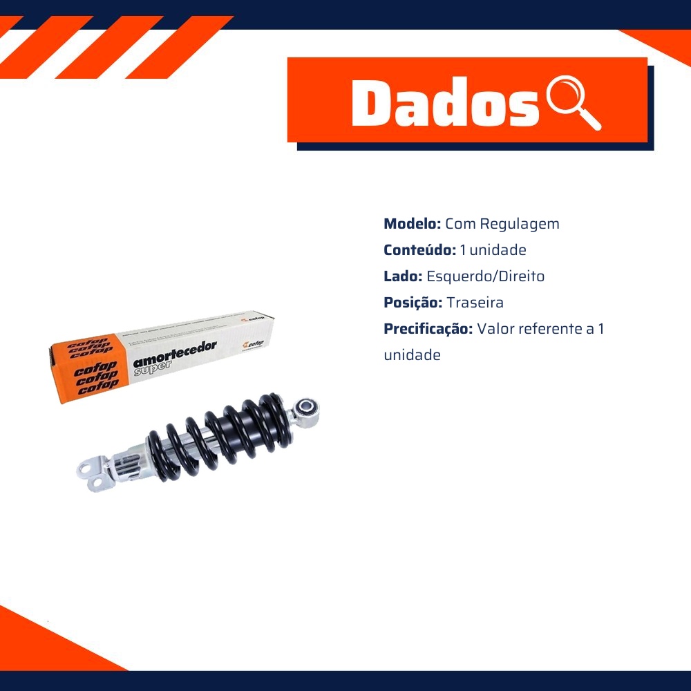 Amortecedor Traseiro Direito ou Esquerdo da Suspensão para Yamaha YS 250 FAZER - Cofap - MSC42002
