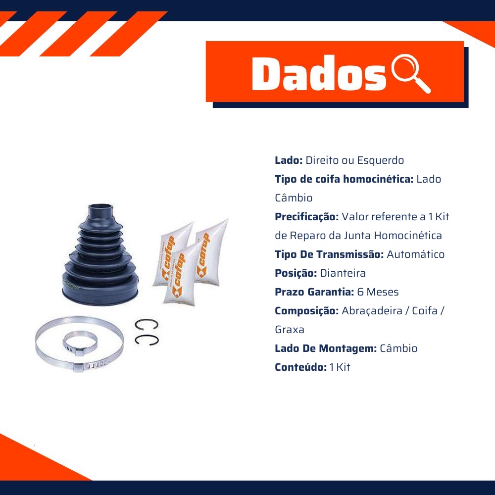Coifa Homocinética Dianteira Câmbio Automático para Fiat Toro - Cofap - KJD03210