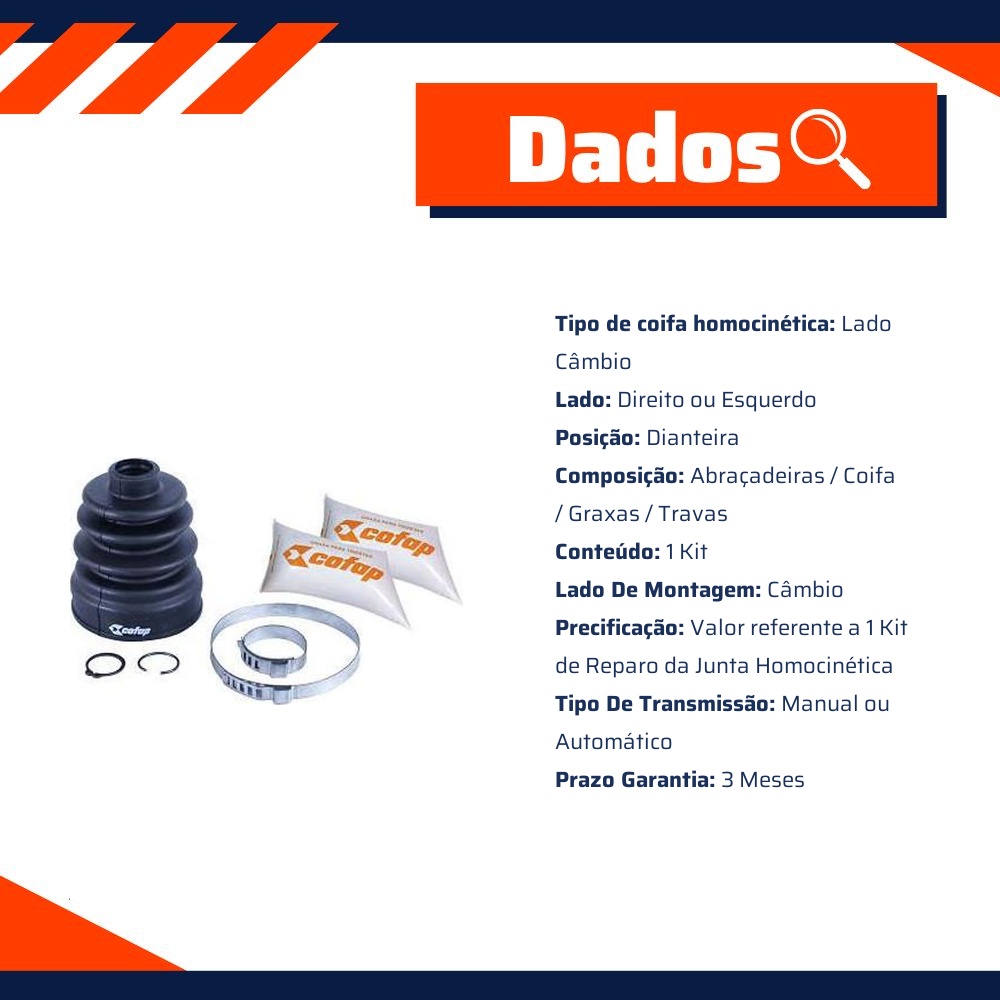 Kit Reparo Junta Homocinética Dianteira Câmbio Automático / Manual - Cofap - KJD04210
