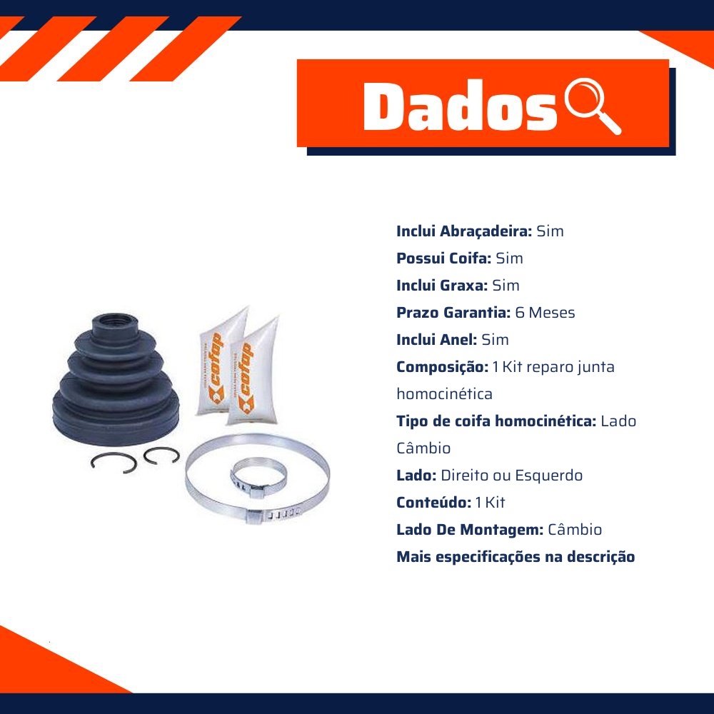 Kit Reparo Junta Homocinética Dianteira Câmbio Automático com Coifa para Toyota Corolla - Cofap - KJD22003