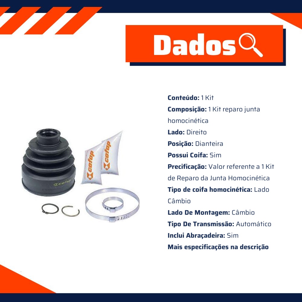Kit Reparo Junta Homocinética Dianteira Câmbio Automático Com Coifa - Cofap - KJD39004