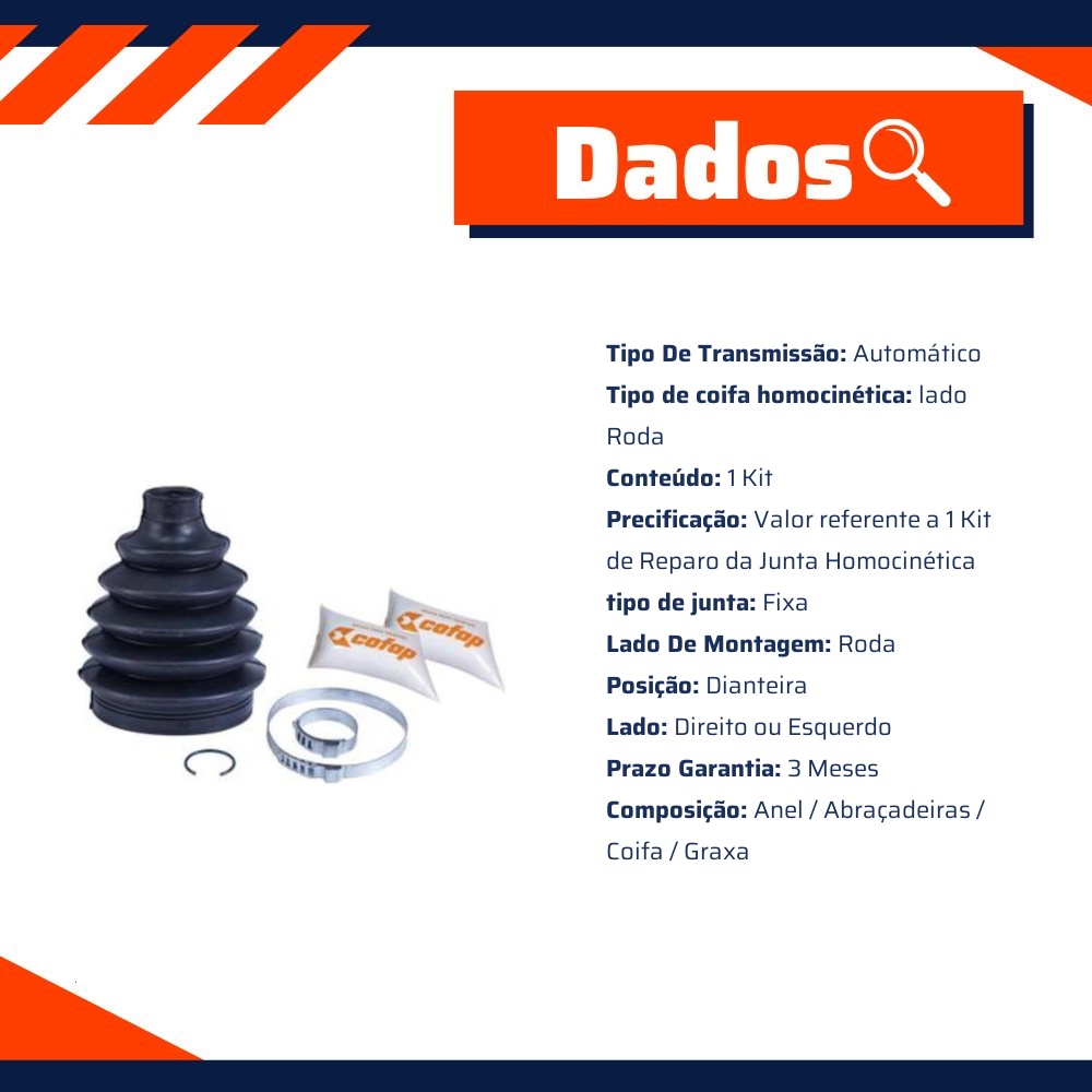 Kit Reparo Junta Homocinética Dianteira Roda Automática para Toyota Corolla e Corolla Wagon - Cofap - KJH22005