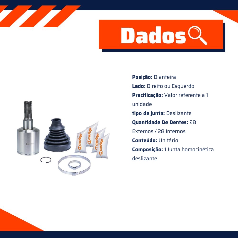 Junta Homocinética Deslizante Dianteira Câmbio para Chevrolet S10 e Trailblazer - Cofap - JDC04315