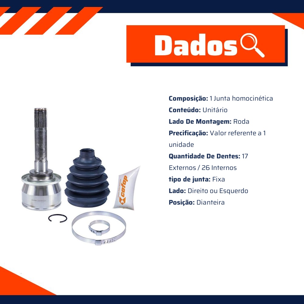 Junta Homocinética Dianteira Roda para Chevrolet S10 e Trailblazer - Cofap - JHC04129