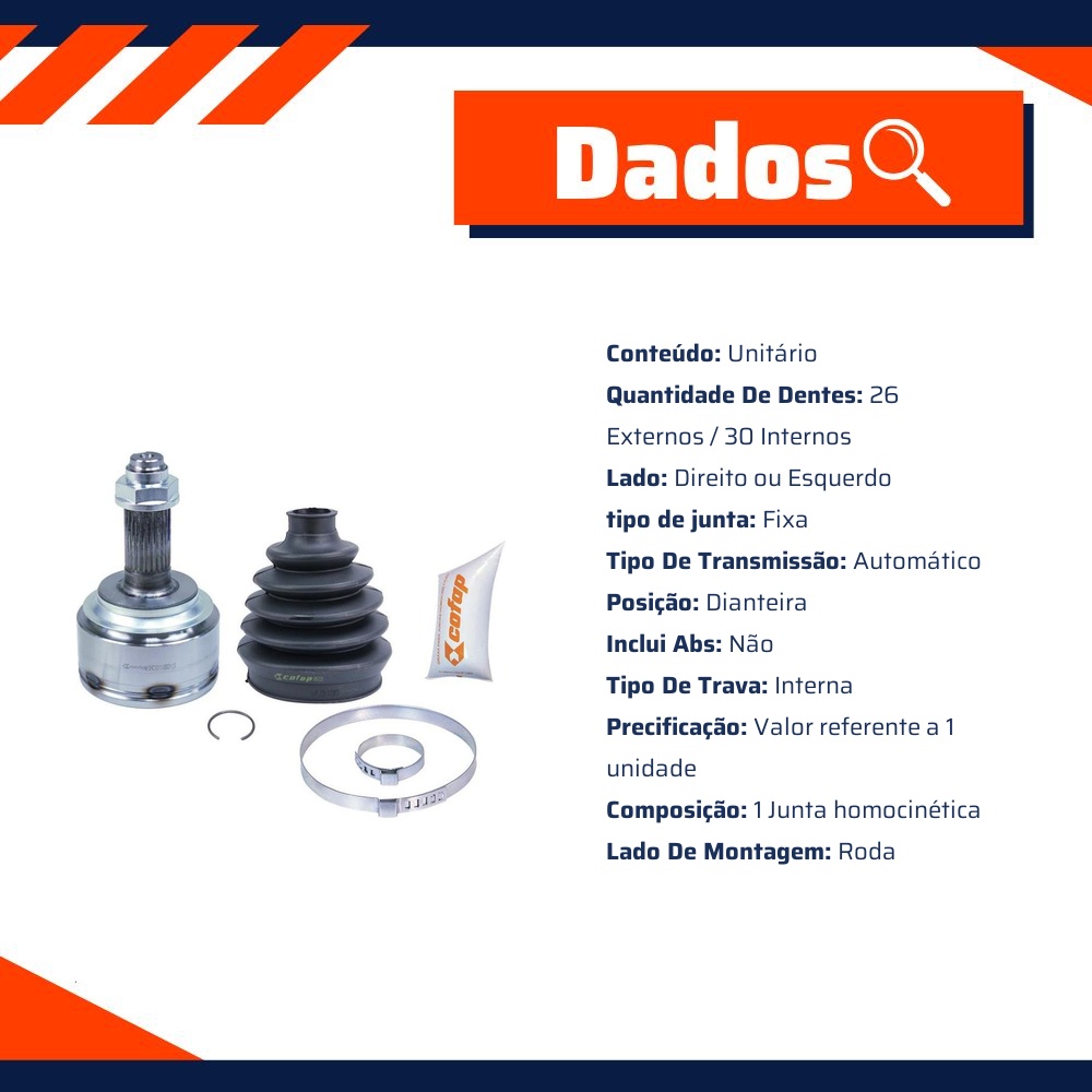 Junta Homocinética Dianteira Roda Automática para Honda FIT - Cofap - JHC10111