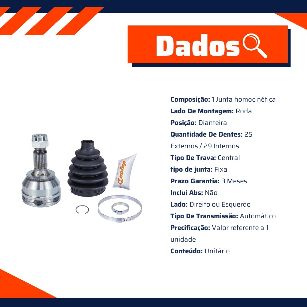Junta Homocinética Dianteira Roda Automática para Peugeot 208 - Cofap - JHC17106