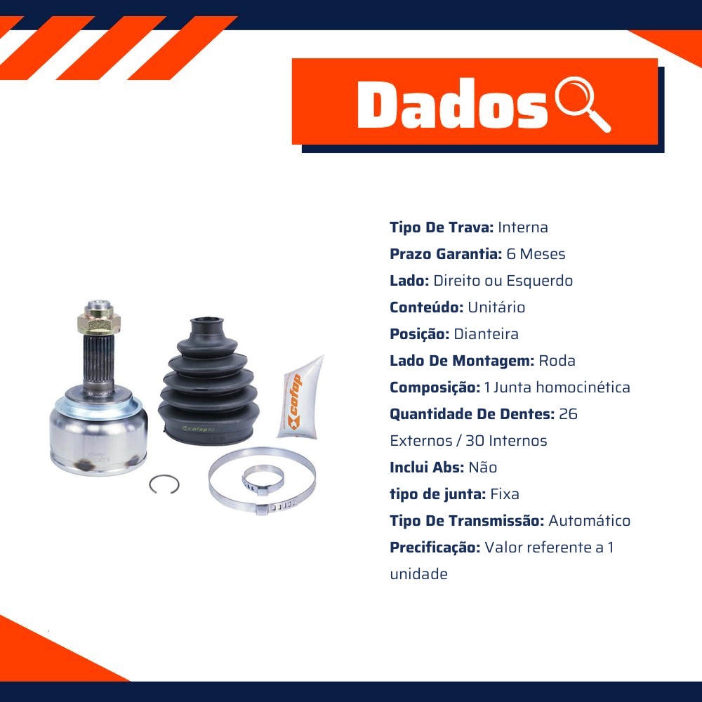 Junta Homocinética Dianteira Roda Automática para Honda WR-V - Cofap - JHC10109
