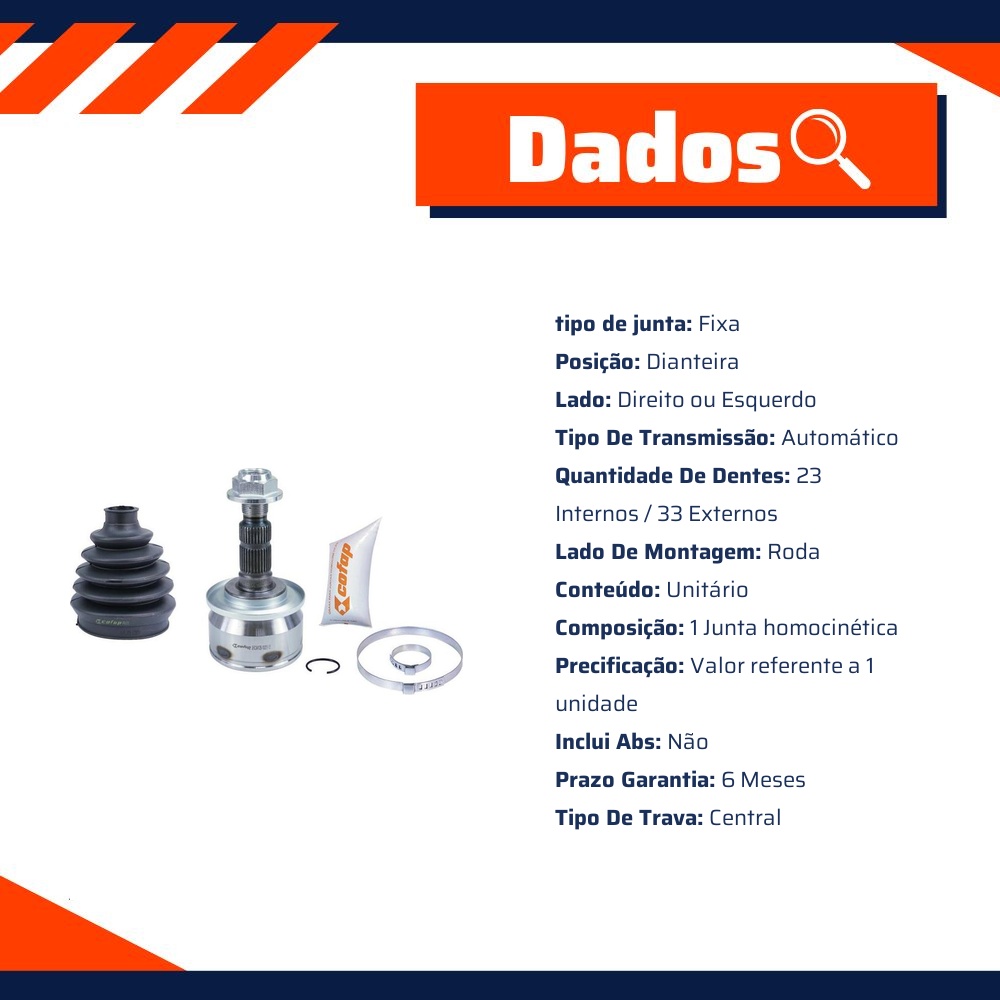 Junta Homocinética Dianteira Roda Automática para Chevrolet Cruze e Cruze Sport6 - Cofap - JHC04128