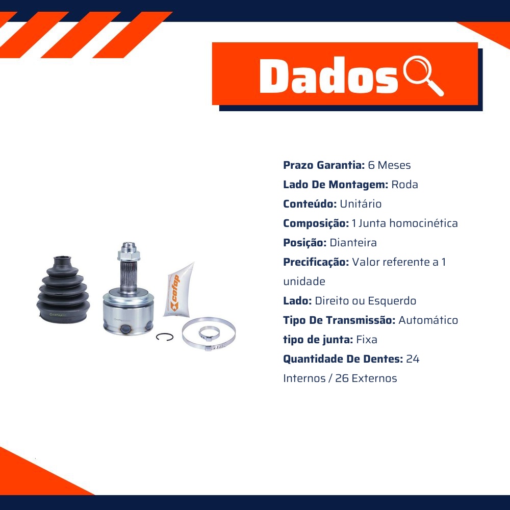 Junta Homocinética Dianteira Roda Automática para Honda Civic - Cofap - JHC10112