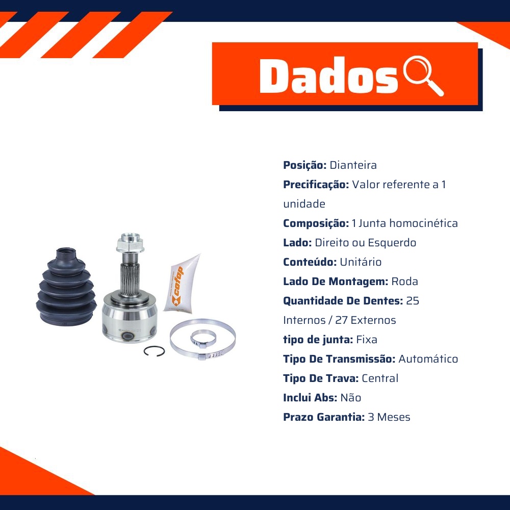 Junta Homocinética Dianteira Roda Automática para JEEP Compass - Cofap - JHC52001
