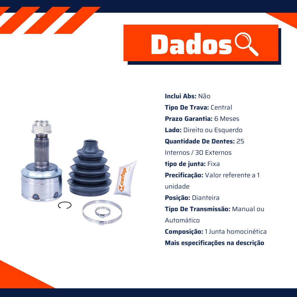 Junta Homocinética Dianteira Roda Automática Manual para Honda HR-V - Cofap - JHC10108