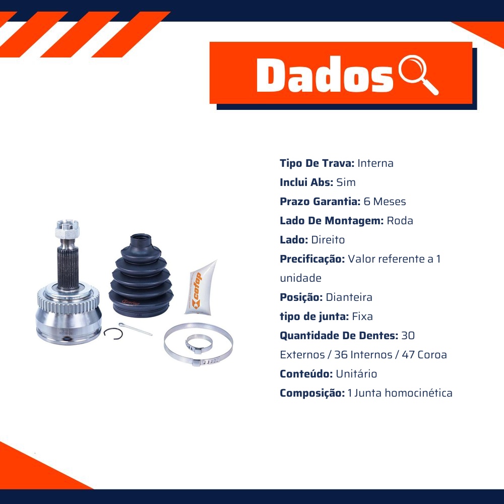 Junta Homocinética Dianteira Roda com ABS para Hyundai Azera - Cofap - JHC32004