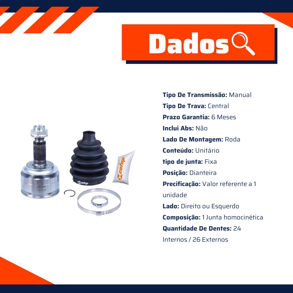 Junta Homocinética Dianteira Roda Manual para Honda Civic - Cofap - JHC10107