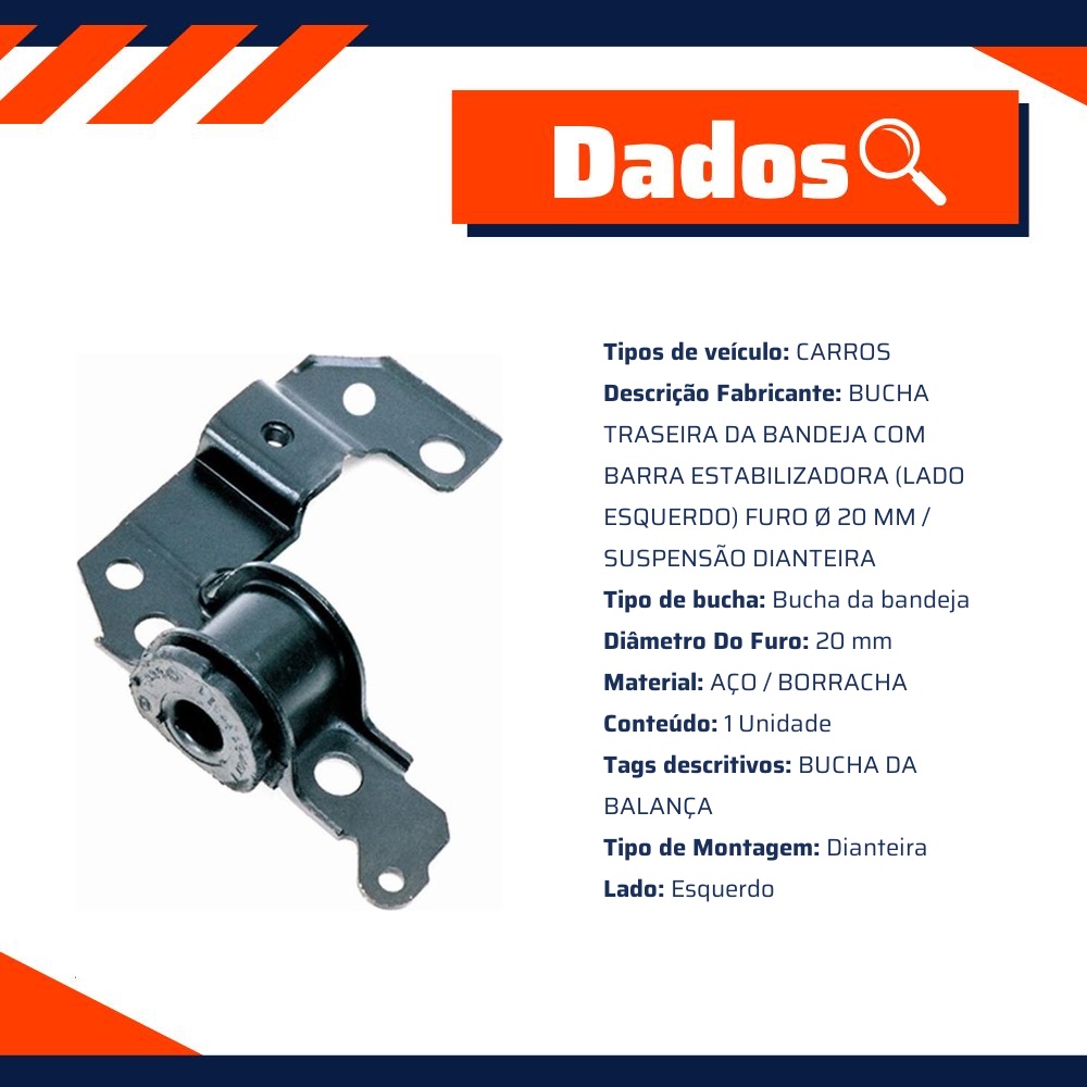 Bucha Dianteira Da Bandeja Com Barra Estabilizadora (Lado Esquerdo) Furo Ø 20 Mm - Sampel - 1324
