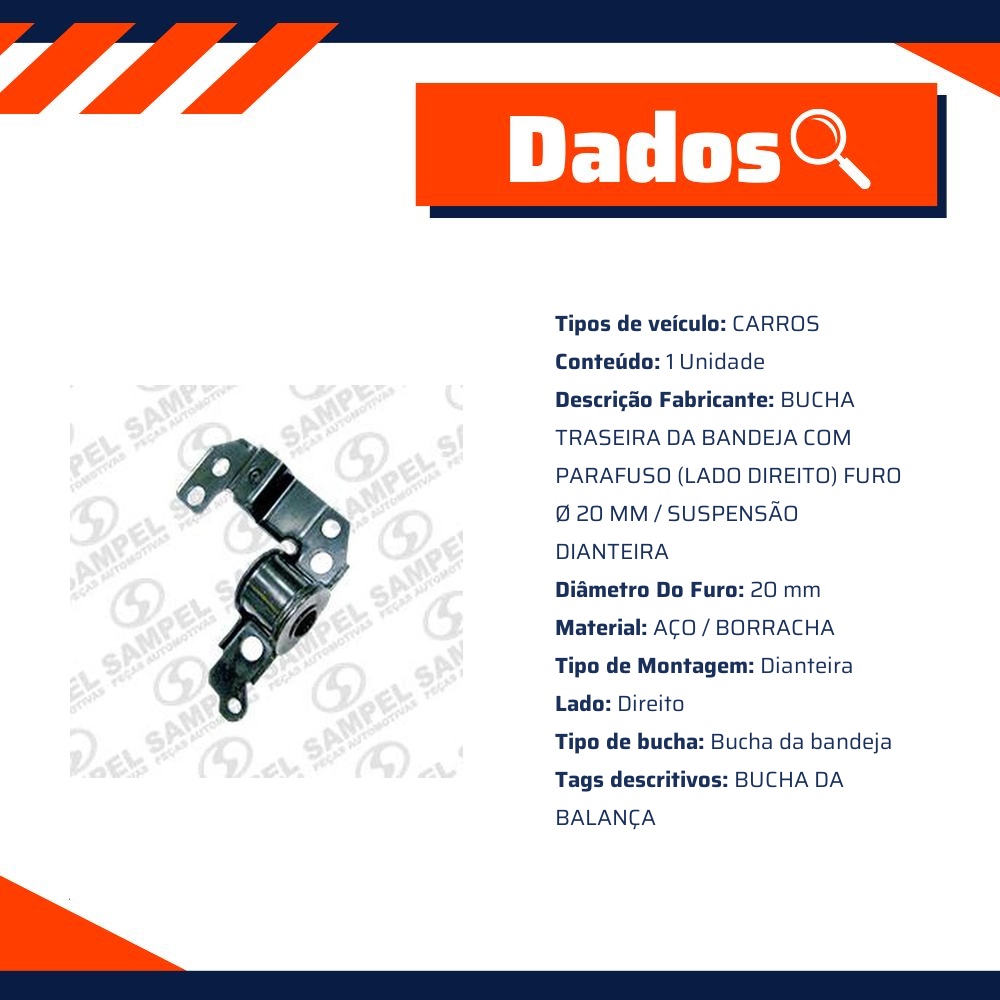 Bucha Dianteira Da Bandeja Com Parafuso (Lado Direito) Furo Ø 20 Mm - Sampel - 1326