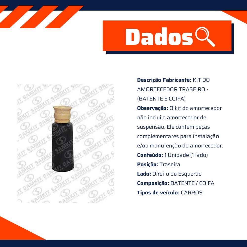 Kit Amortecedor Traseiro 1 Lado para Toyota Corolla e Fielder - Sampel - SK922S