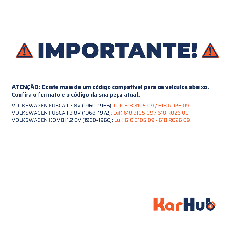 Kit de Embreagem com Disco e Platô para Volkswagen Fusca e Kombi - LuK - 618 3105 09