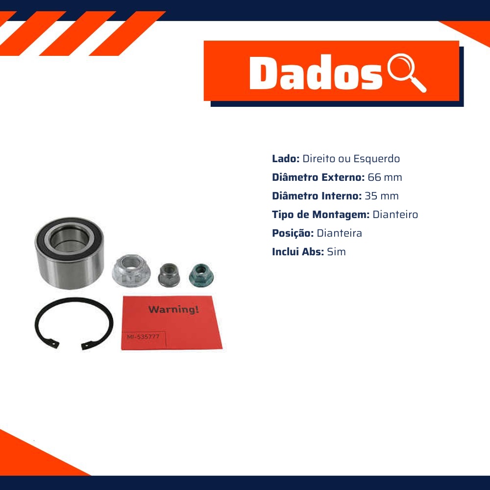 Kit Rolamento de Roda Dianteira para Volkswagen Cross Up! e Up! - SKF - VKBA 6766