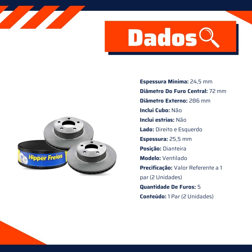 Par Disco de Freio Dianteiro para Ford Explorer e Ranger - Hipper Freios - HF 16B