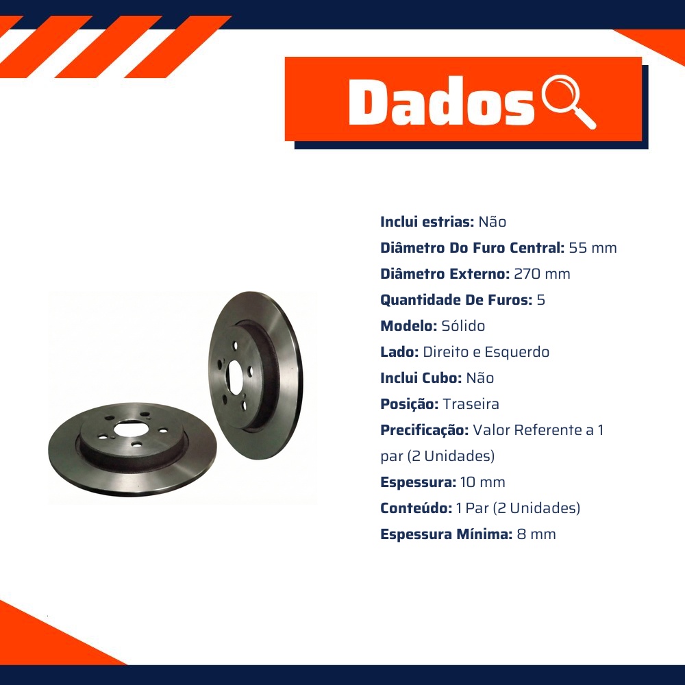 Par Disco de Freio Traseiro para Toyota Corolla - Hipper Freios - HF 504A