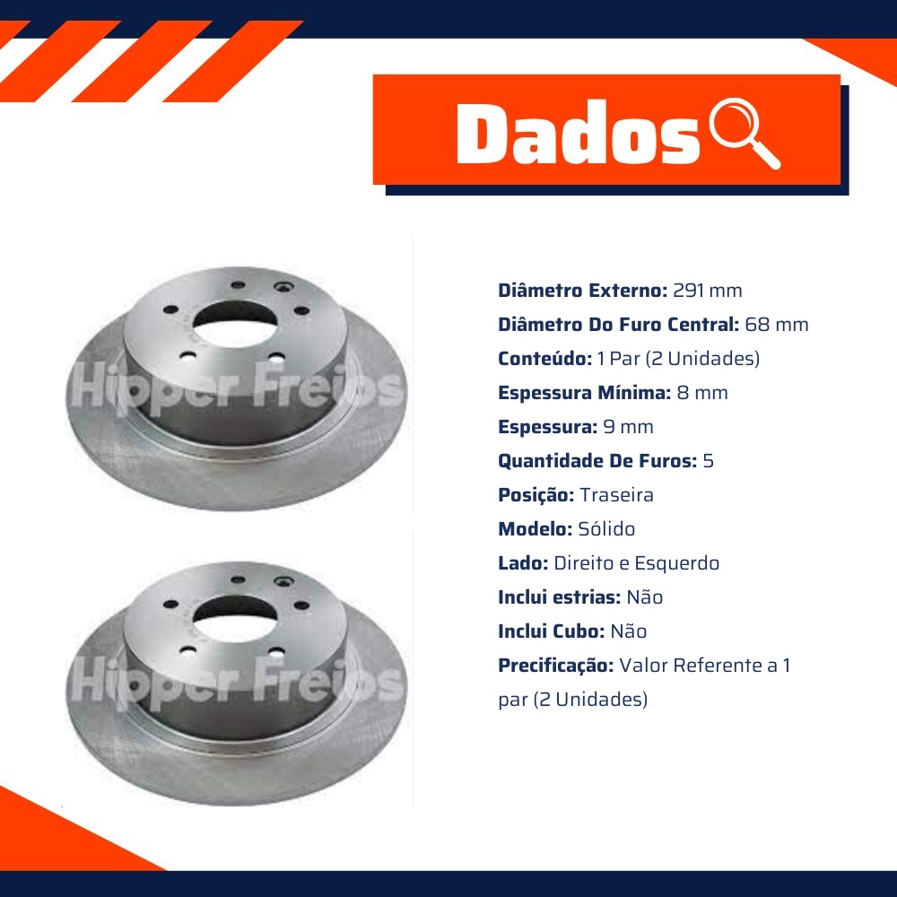 Par Disco de Freio Traseiro para Nissan Altima e Sentra - Hipper Freios - HF 615C