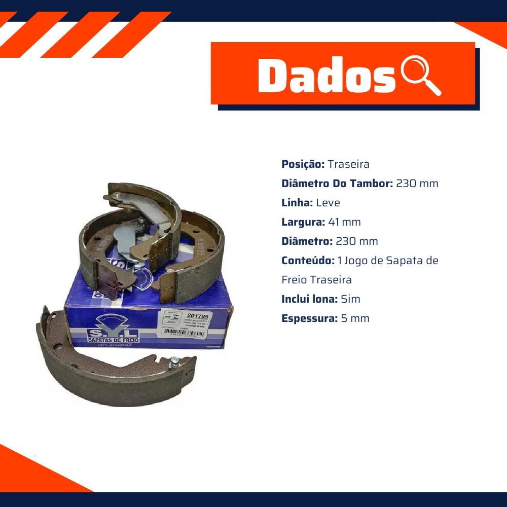 Sapata de Freio para Chevrolet Spin e Tracker - Syl - 201709