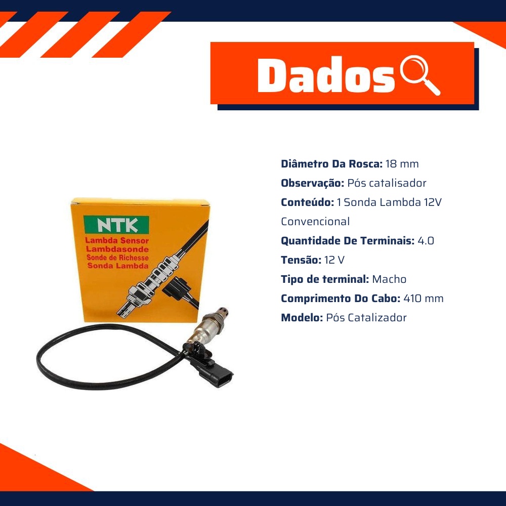 Sonda Lambda 12V Convencional para Renault Duster - NTK - OZA603-R2