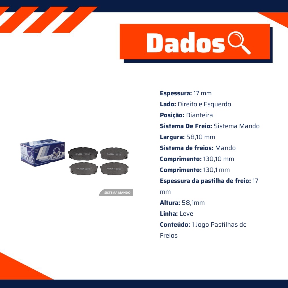 Jogo de Pastilhas de Freio Dianteira para Hyundai Creta e KIA Cerato - Syl - 6264