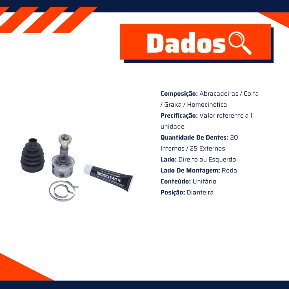 Junta Homocinética Lado Roda para Chevrolet Onix e Prisma - Monroe Axios - 5466066