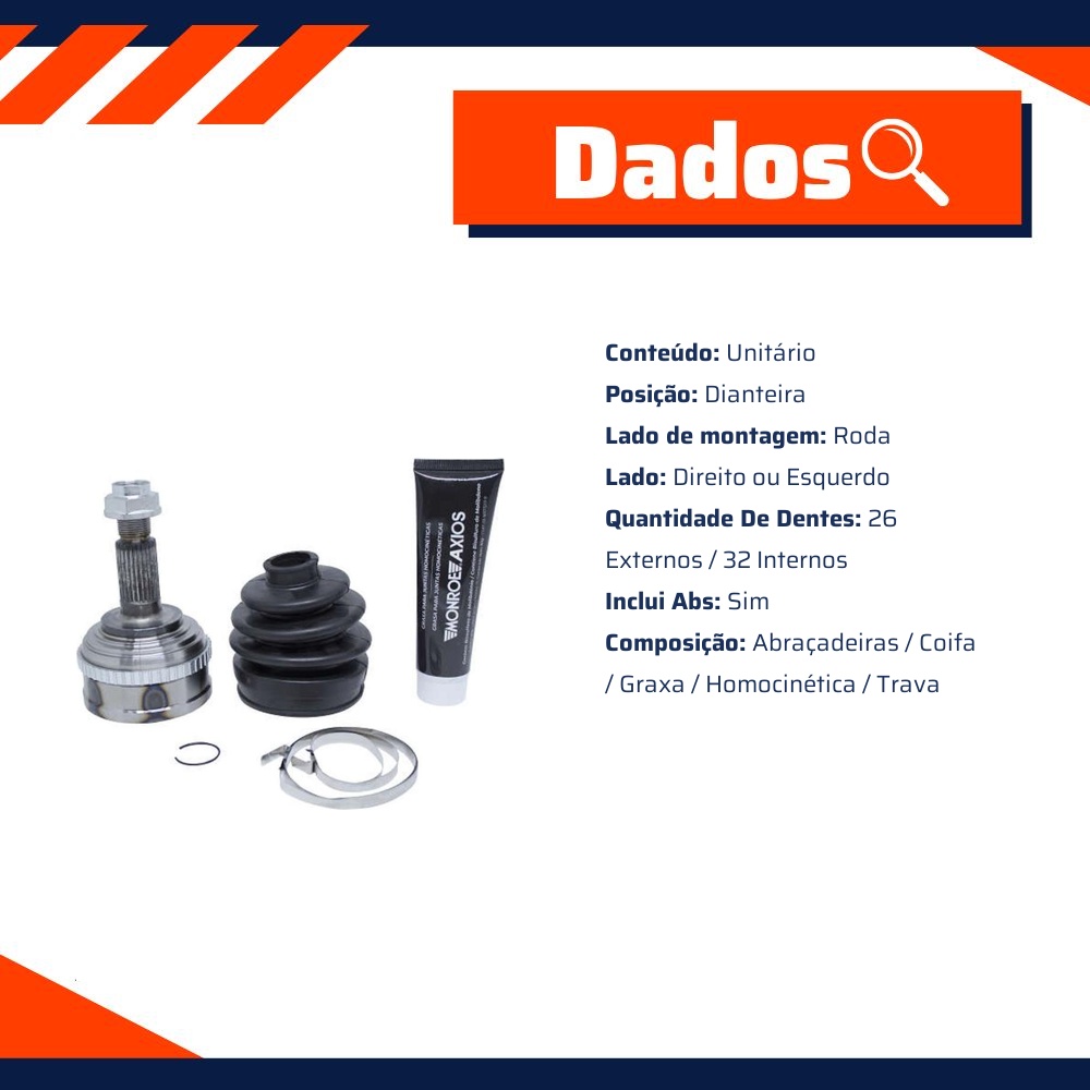 Junta Homocinética Lado Roda para Honda Civic - Monroe Axios - 5466043