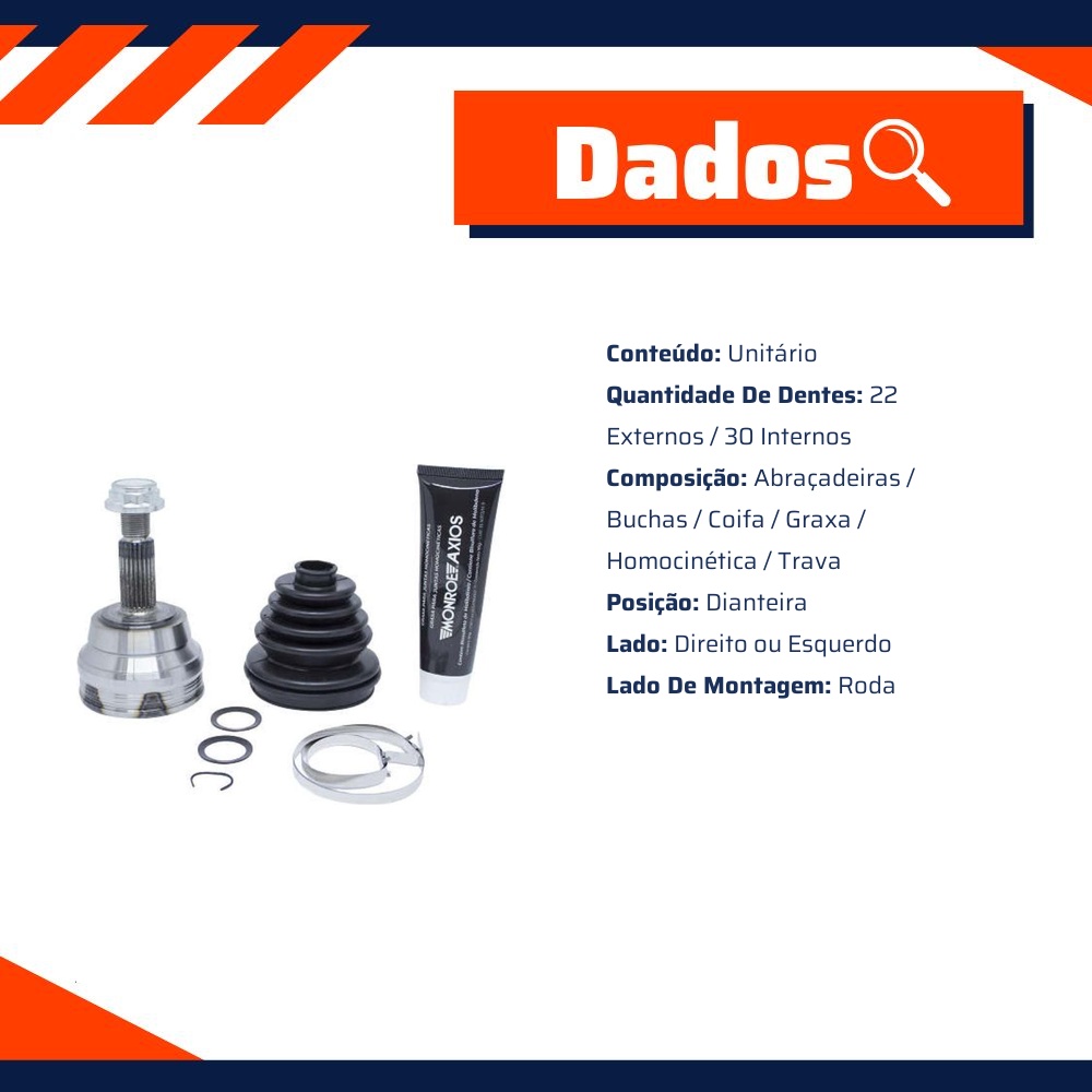 Junta Homocinética Lado Roda para Volkswagen Crossfox - Monroe Axios - 5466010