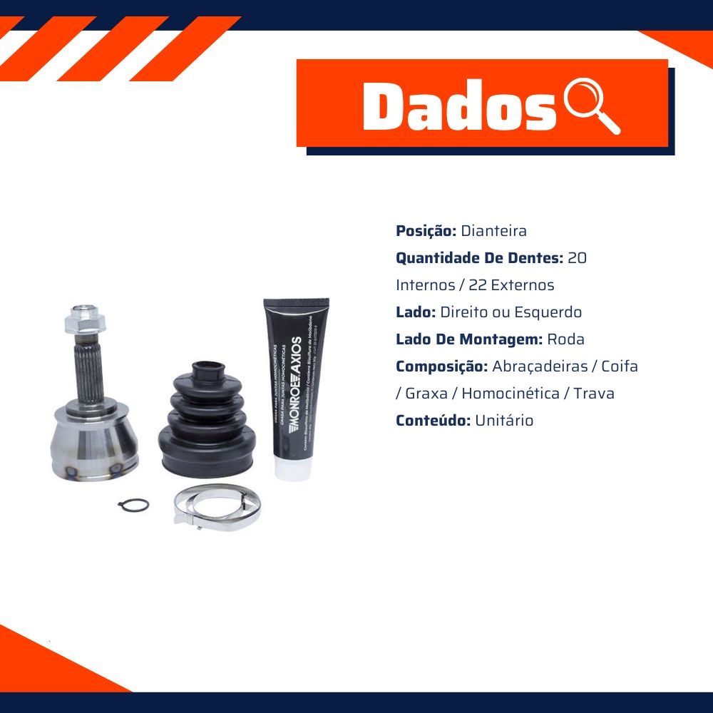 Junta Homocinética Lado Roda para Fiat Palio - Monroe Axios - 5466008