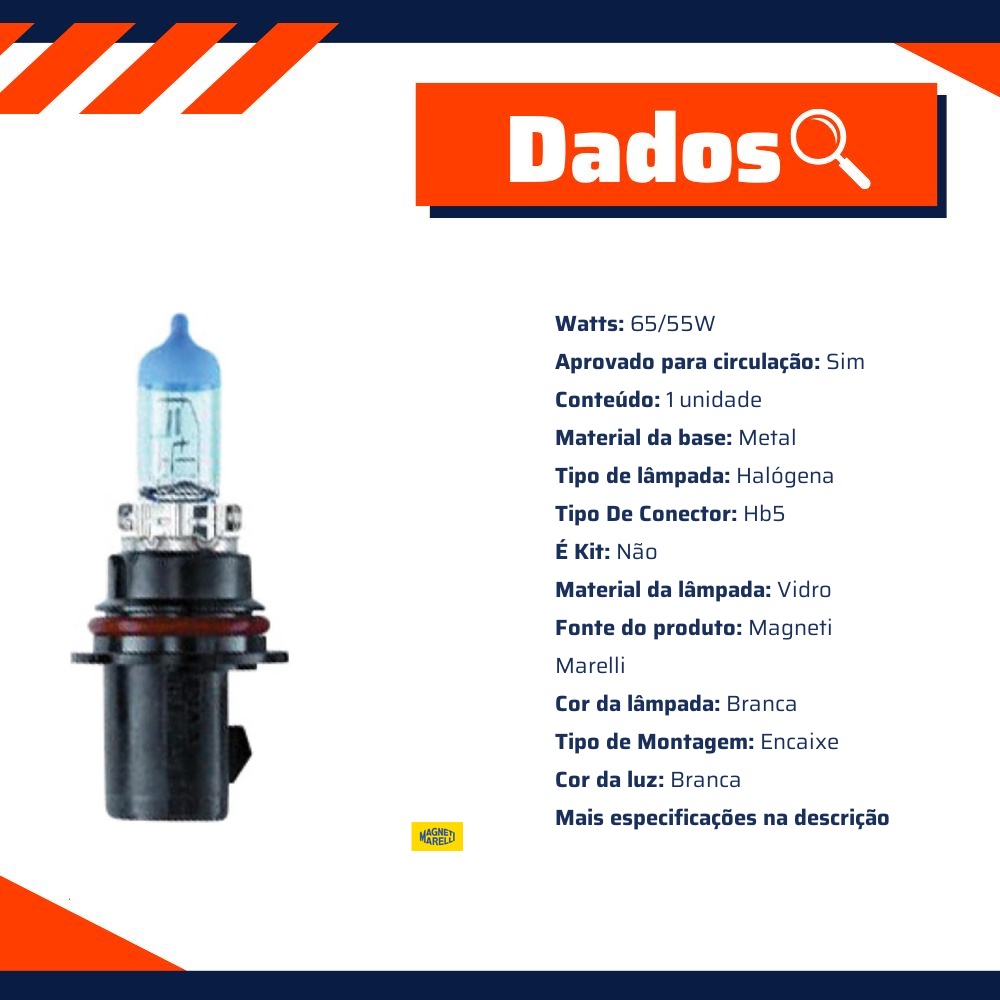 Lâmpada Farol Alto / Baixo / 12V 65/55W Px29T Hb5 Standard - Magneti Marelli - LMM9007