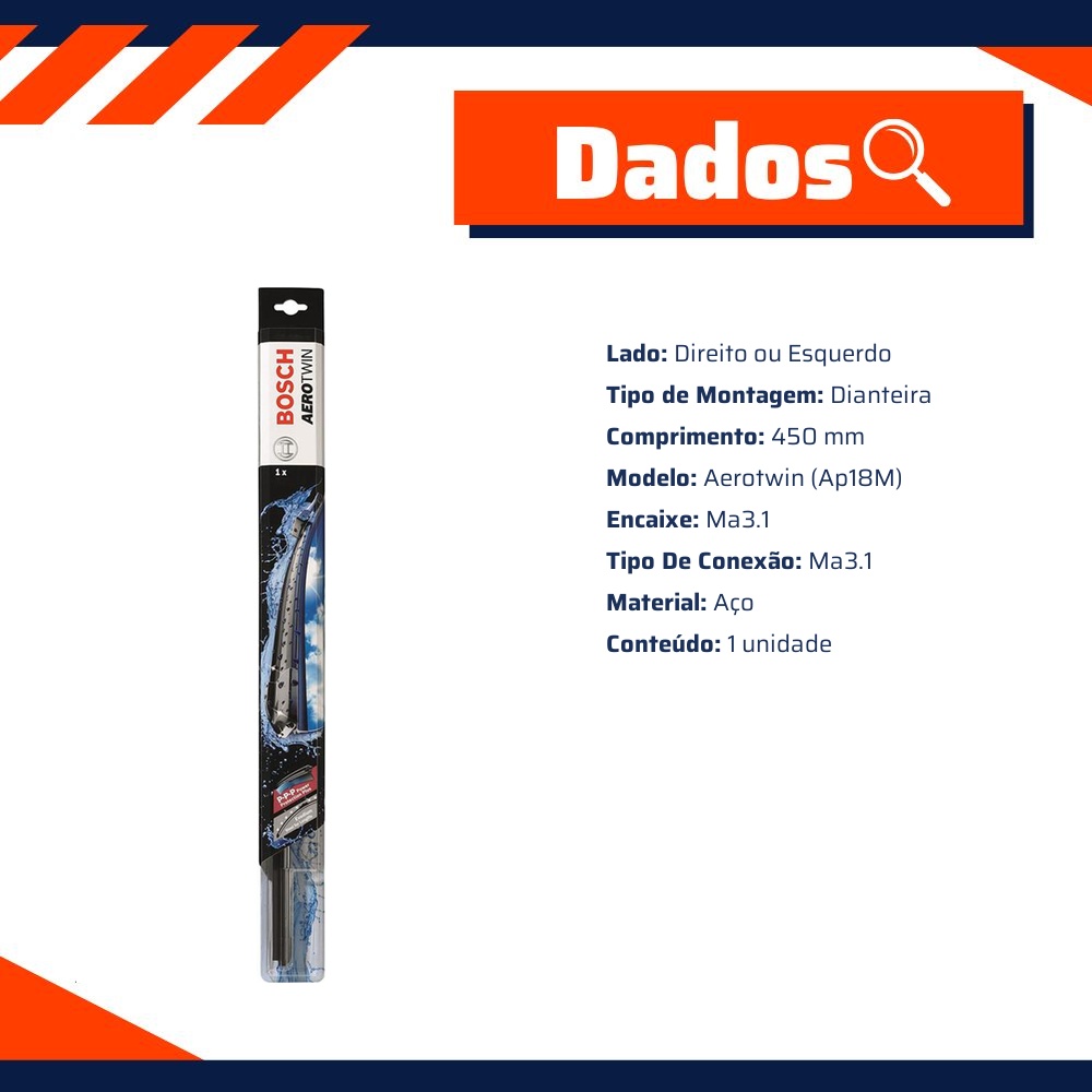 Palheta Individual Aerotwin AP18M Dianteira - Bosch - 3 397 013 061