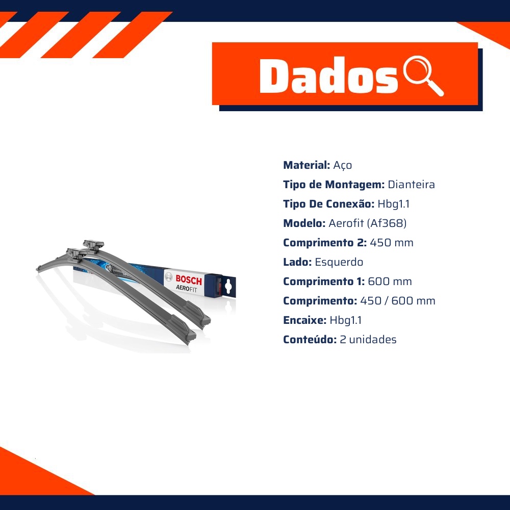 Par Palhetas Aerofit AF368 Dianteira - Bosch - 3 397 007 934