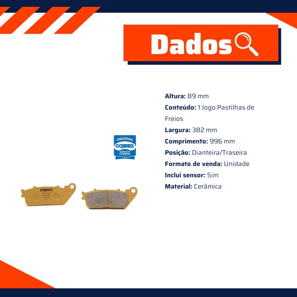 Pastilha de Freio Traseira Cerâmica para Honda CB 1000R e VFR 1200F - Cobreq - N-1815C