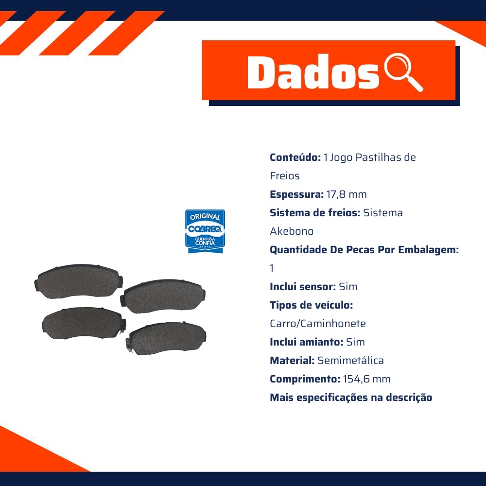 Pastilha de Freio Dianteira para Honda CR-V - Cobreq - N-1077