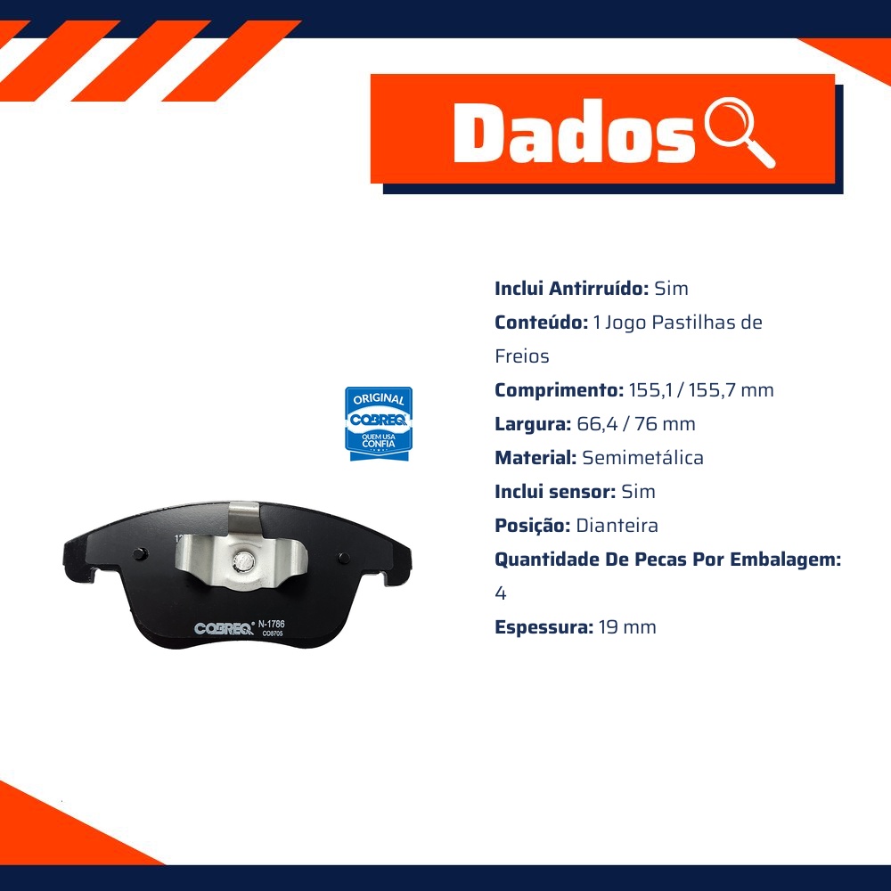 Pastilha de Freio Dianteira para Ford Fusion - Cobreq - N-1786