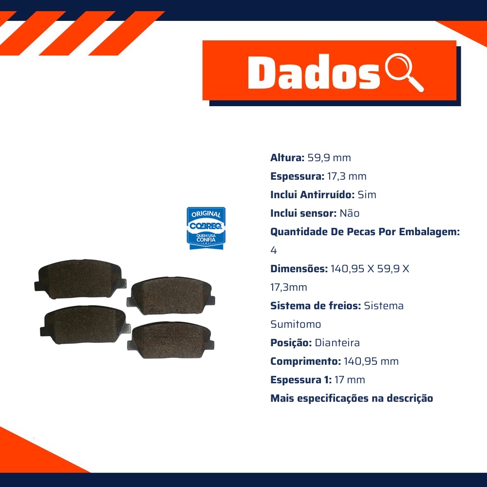 Pastilha de Freio Dianteira para Hyundai Azera e KIA Optima - Cobreq - N-2005