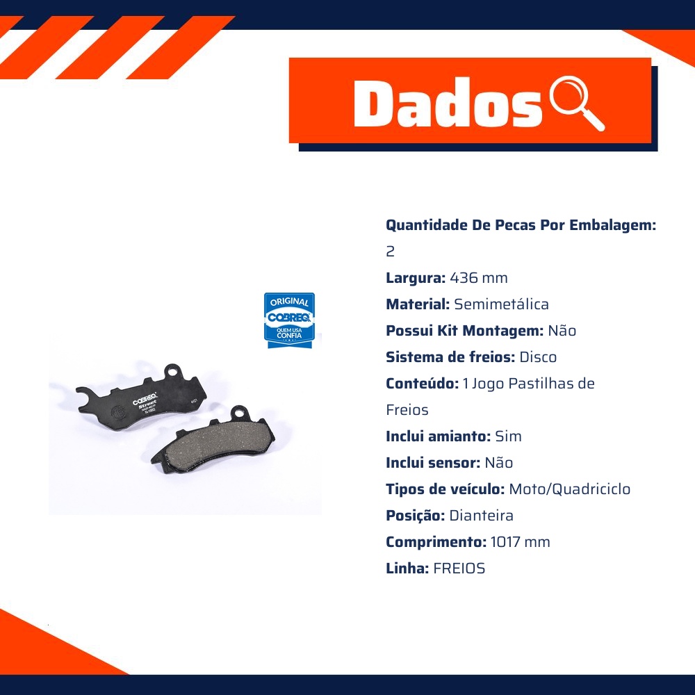 Pastilha de Freio Dianteira para Honda CG 160 - Cobreq - N-1882