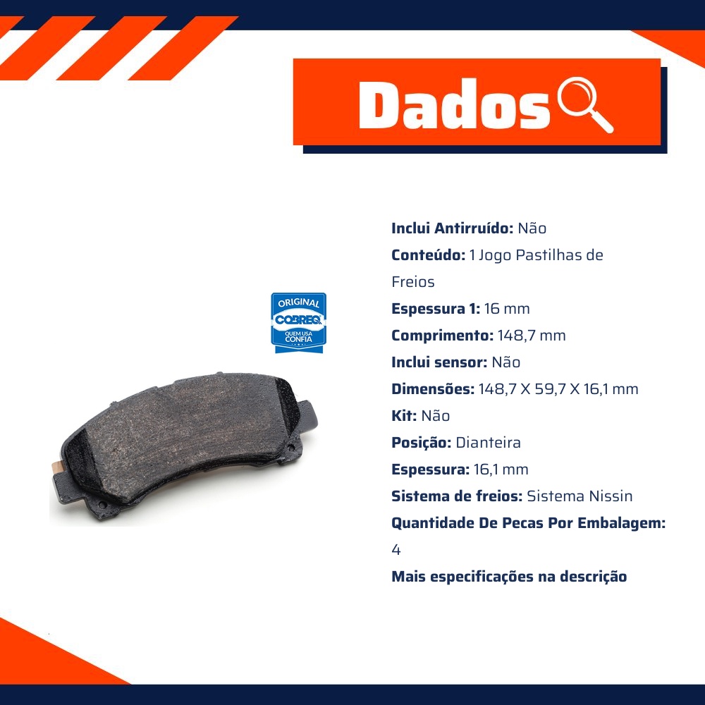 Pastilha de Freio Dianteira para Honda Accord e Civic - Cobreq - N-1457